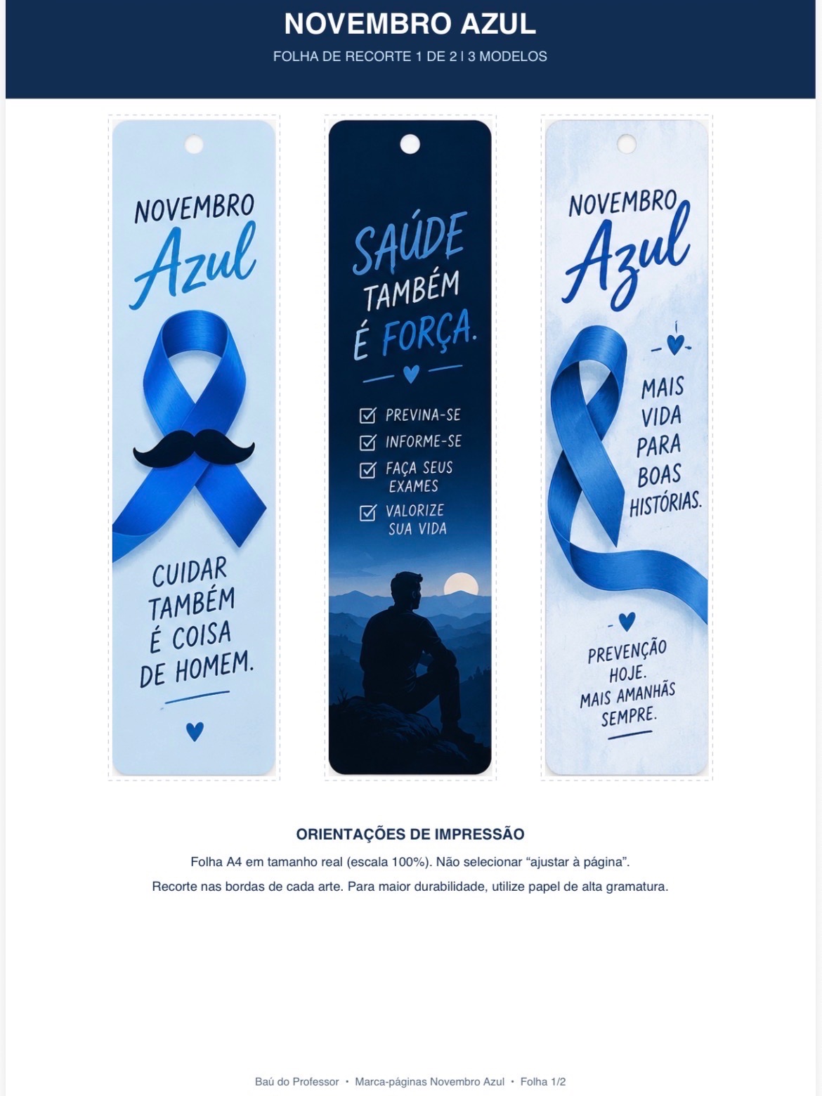 Novembro Azul: Kit 6 Marca-Páginas para Imprimir em PDF — amostra 3: Kit com 6 marca-páginas de Novembro Azul em PDF,… Novembro Azul: Kit 6 Marca-Páginas para Imprimir em PDF — amostra 3: Kit com 6 marca-páginas de Novembro Azul em PDF,…