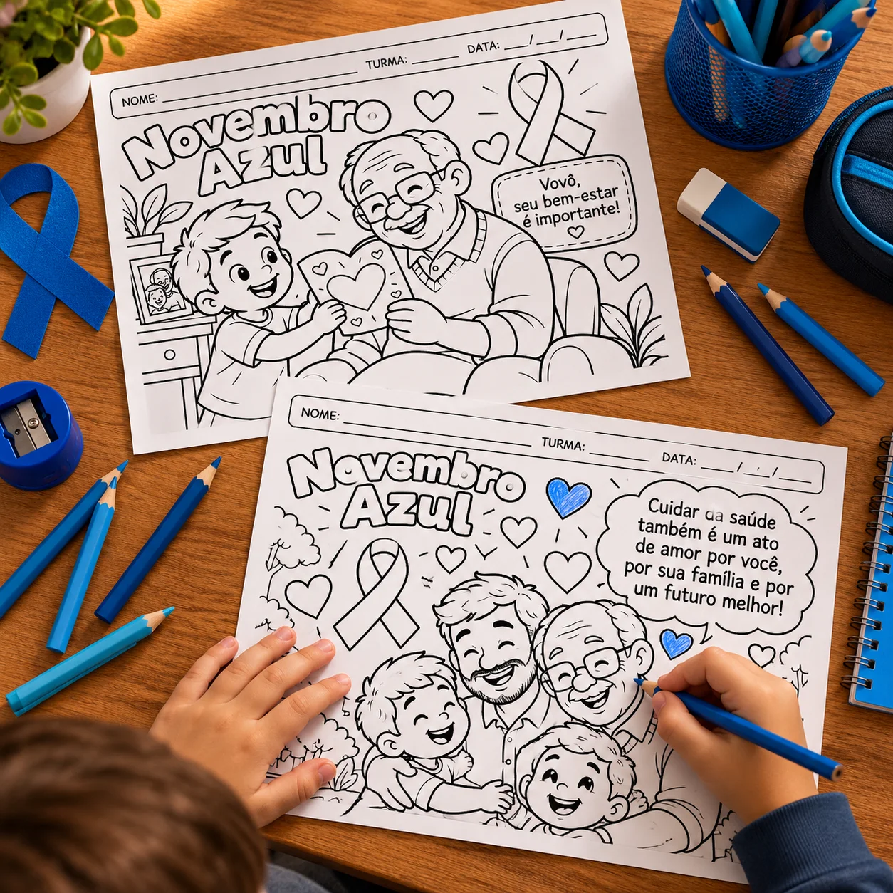 Novembro Azul para Colorir: 10 ilustrações sobre Saúde e Prevenção — amostra 1: NOVEMBRO AZUL PARA COLORIR – 10 ILUSTRAÇÕES…