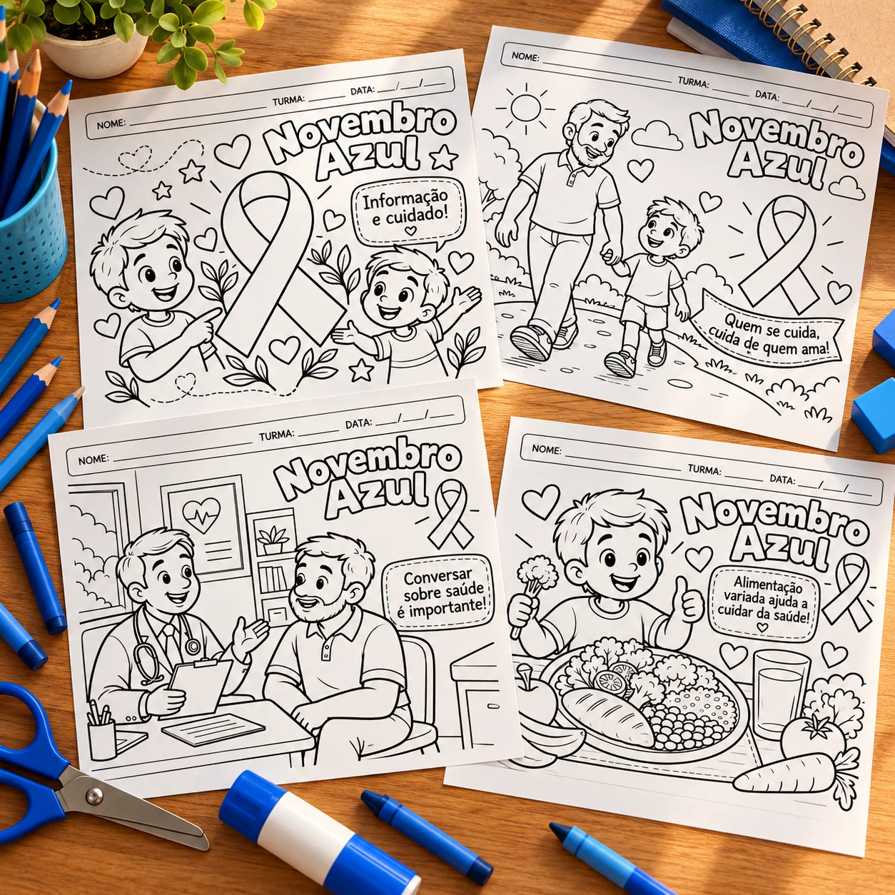 Novembro Azul para Colorir: 10 ilustrações sobre Saúde e Prevenção — amostra 3: TEMAS ABORDADOS NAS ILUSTRAÇÕES