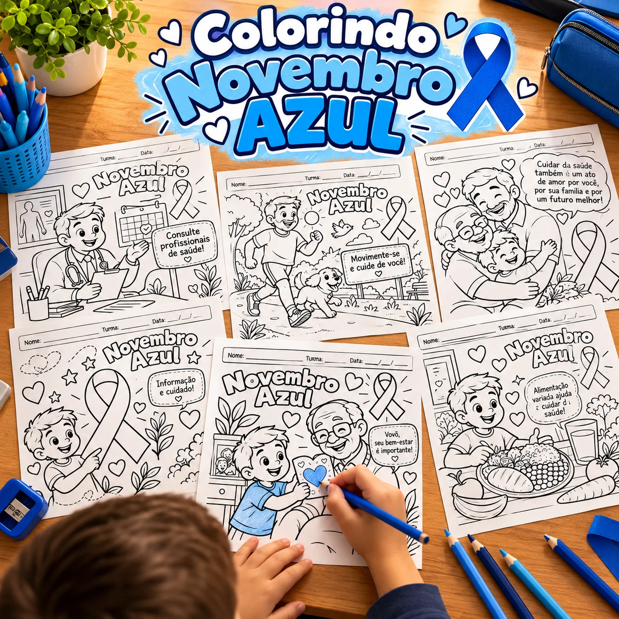 Novembro Azul para Colorir: 10 ilustrações sobre Saúde e Prevenção — capa do material
