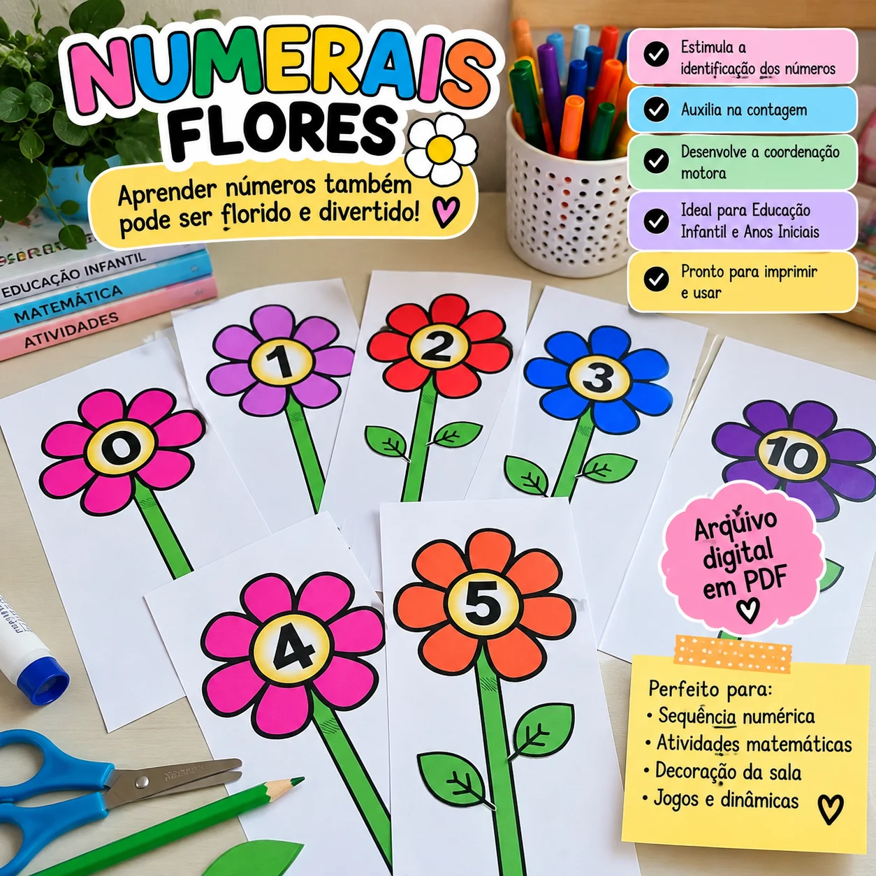 NUMERAIS FLORES 🌸 - ATIVIDADE LÚDICA PRIMAVERA — capa do material