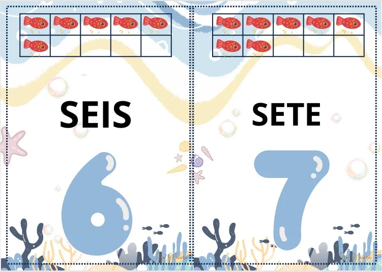 Números: 0 à 10 Tema Fundo do Mar - Educação Infantil e 1° Ano — amostra 1: Placas lúdicas e coloridas para trabalhar o…