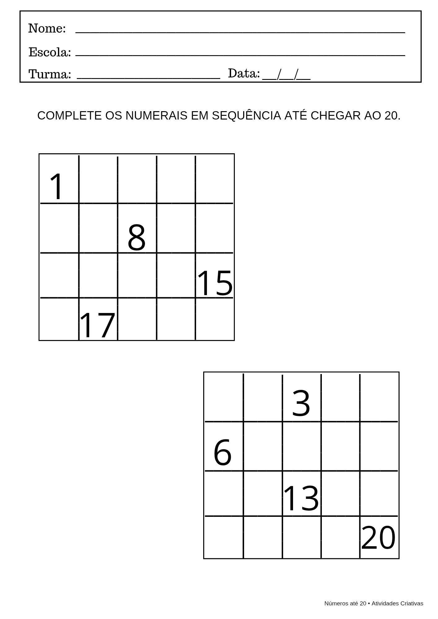 Números até 20 – 28 Atividades Pedagógicas para Imprimir — amostra 5: O Kit Números até 20 foi desenvolvido para auxiliar…