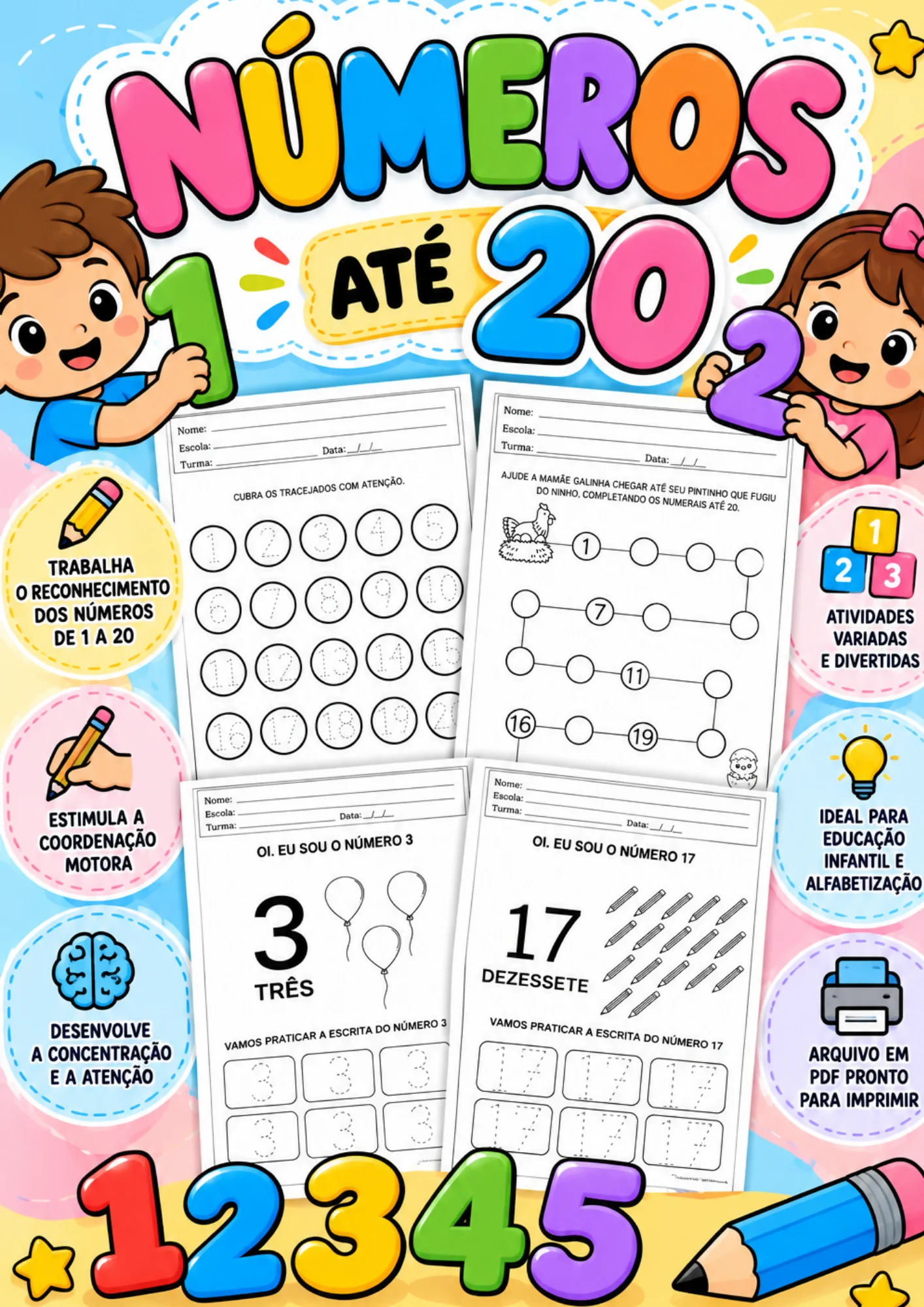 Números até 20 – 28 Atividades Pedagógicas para Imprimir — capa do material
