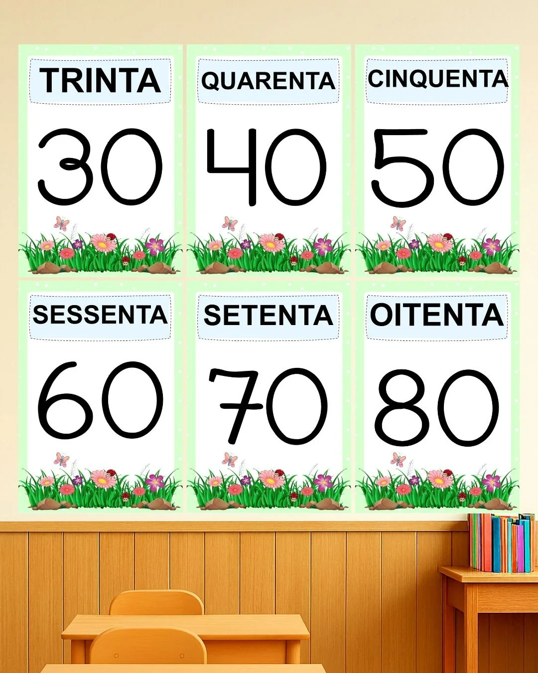Números Bichinhos de Jardim até 100 – Material Pedagógico — amostra 2: Números de 30 a 100 : Somente as dezenas completas…