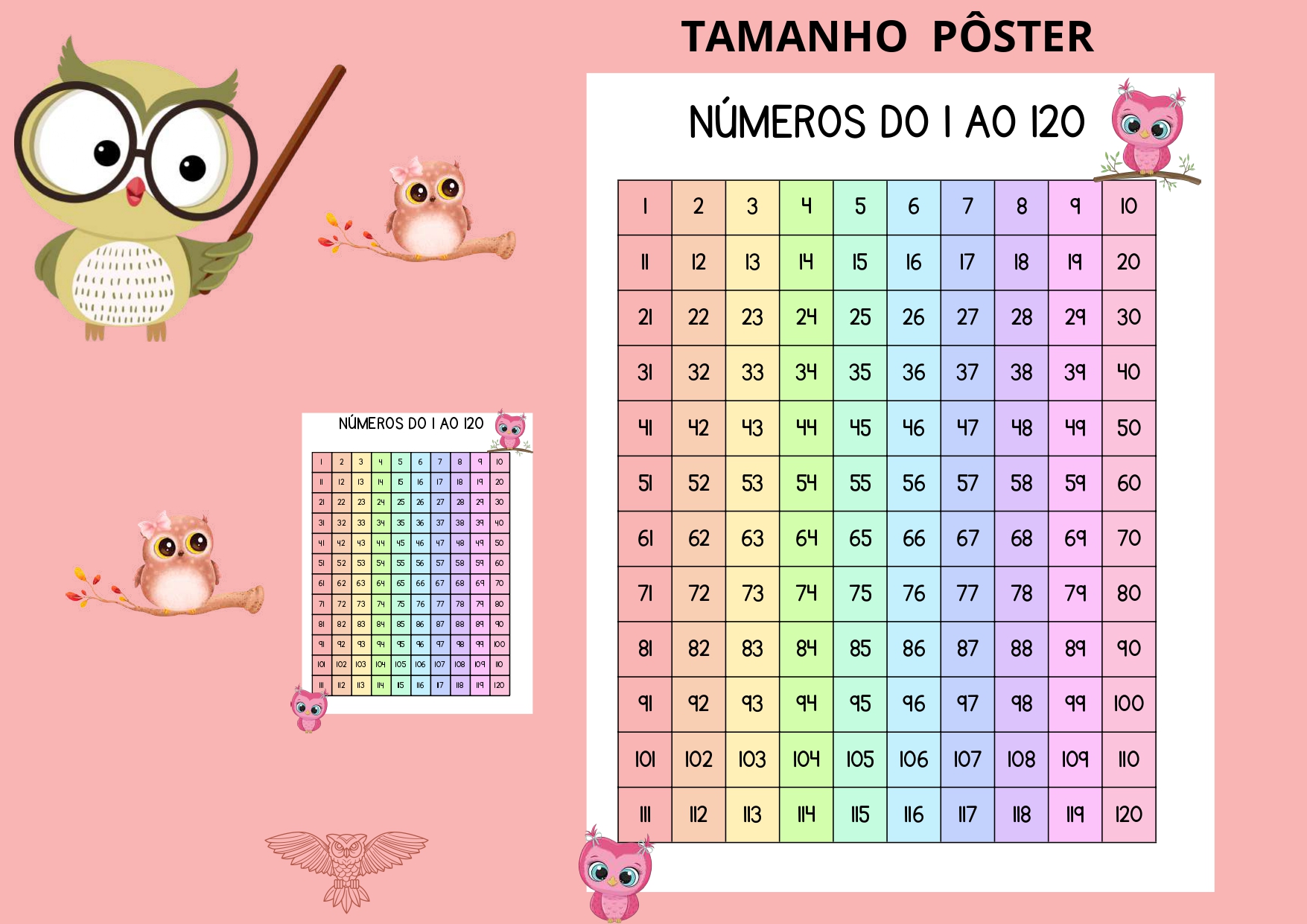 Numeros de 1 a 120 - pôster – PDF para Imprimir — Matemática para Educação Infantil: Números 1 ao 120 - Pôster Vamos contar…