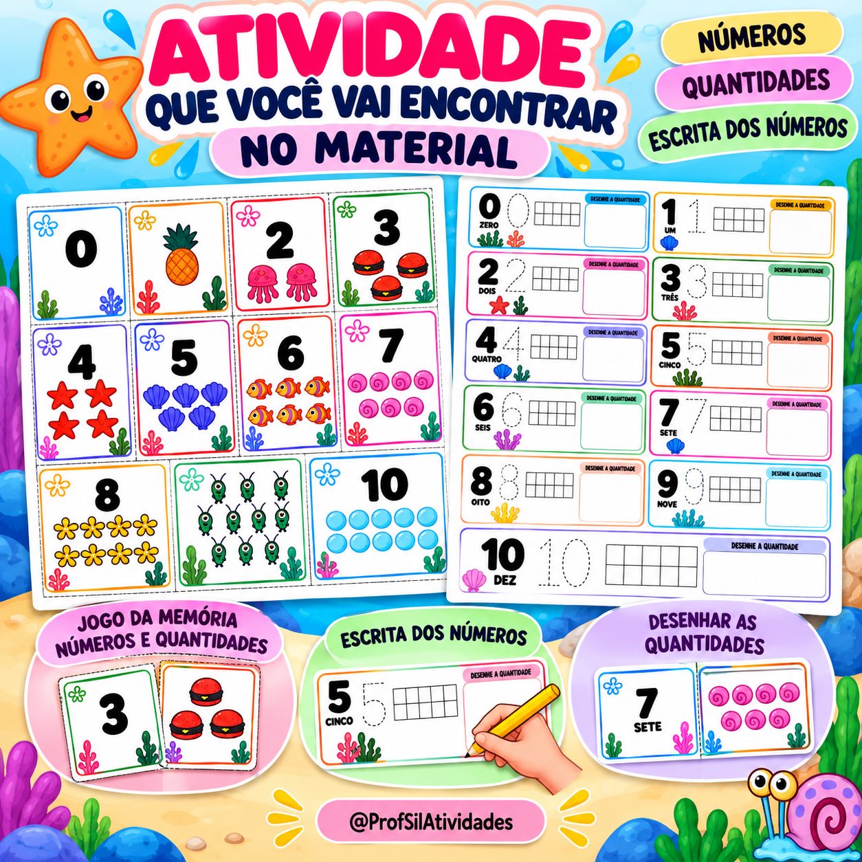 Números e Quantidades do 0 ao 10 - Aprender Brincando — amostra 3: Um material lúdico e visual para trabalhar a construção…
