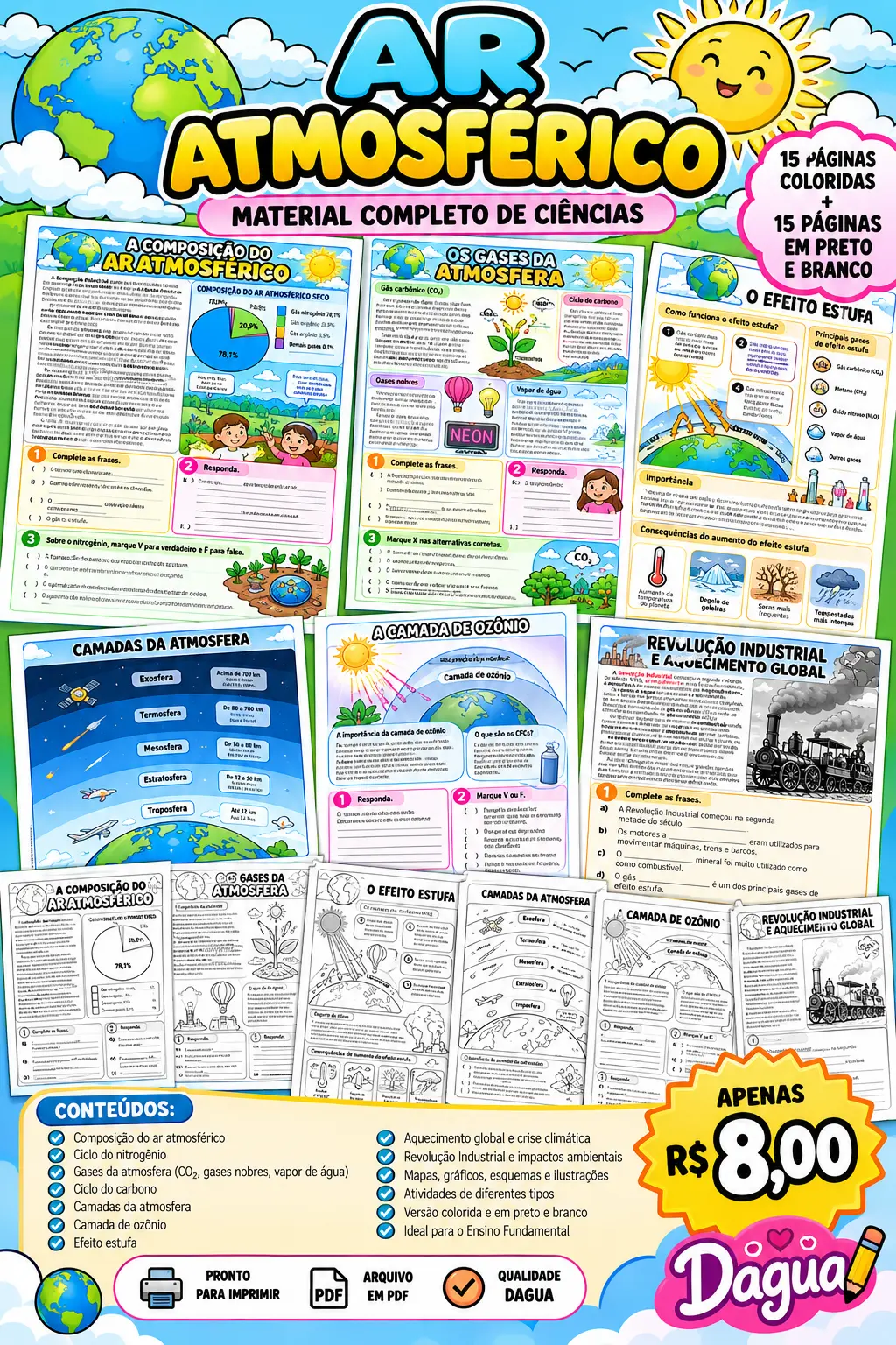 O Ar Atmosférico – Atividades para Imprimir — capa do material