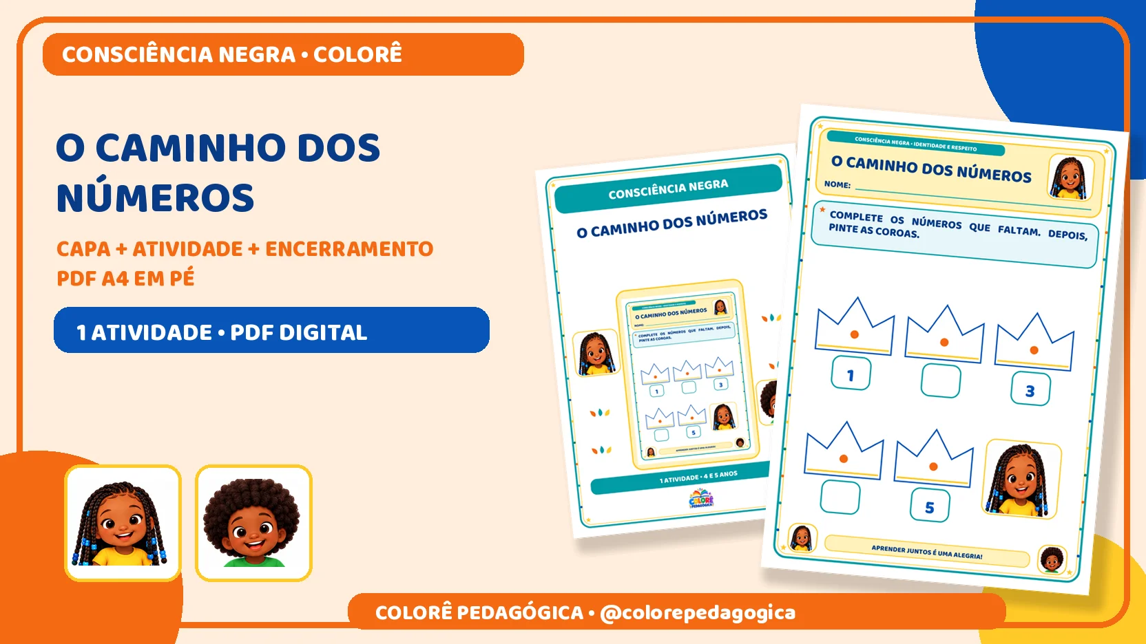 O caminho dos números | Matemática e Consciência Negra — amostra 2: Atividade para completar a sequência numérica de 1 a 5…