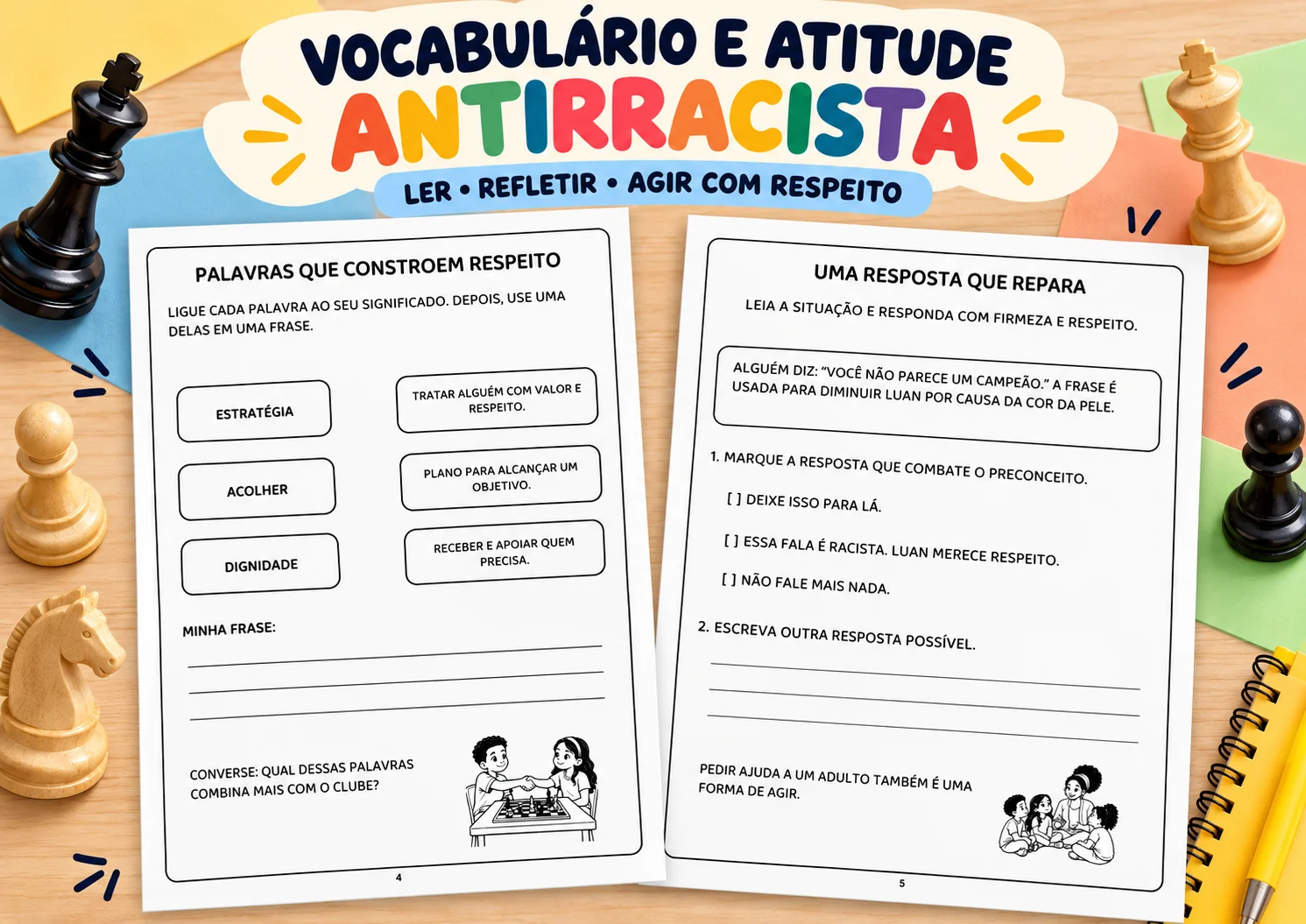 O CLUBE DE XADREZ DE LUAN — CONSCIÊNCIA NEGRA E CONVIVÊNCIA — 3º ANo — amostra 1: APOSTILA DIGITAL A4 COM 7 PÁGINAS: CAPA…