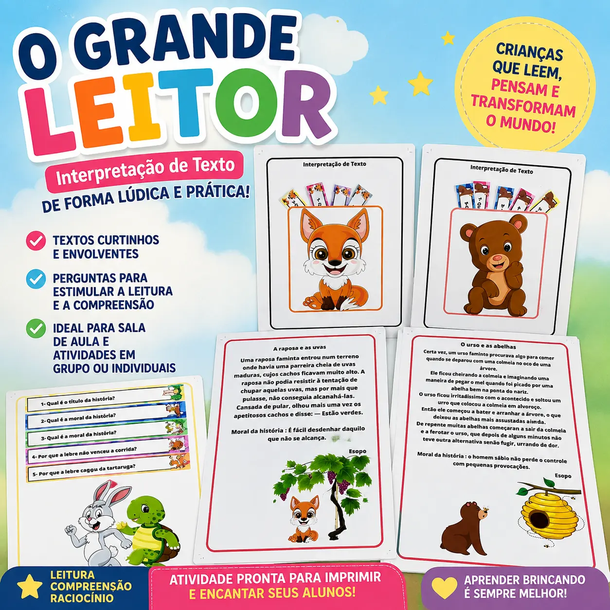O GRANDE LEITOR: Interpretação de Texto com Fábulas! — capa do material