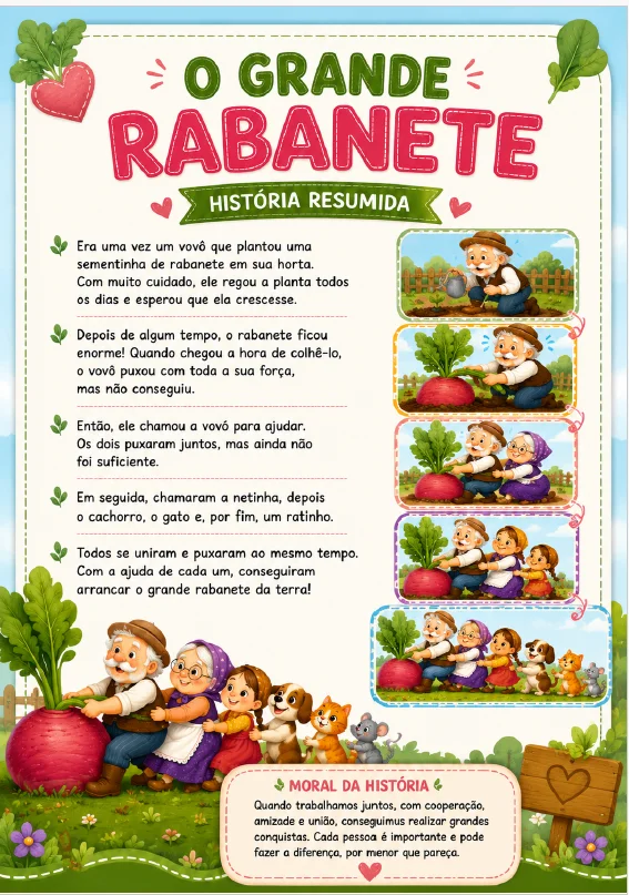 O GRANDE RABANETE – UMA HISTÓRIA, MUITAS DESCOBERTAS - ALFABETIZAÇÃO — amostra 1: Transforme a divertida história O Grande…