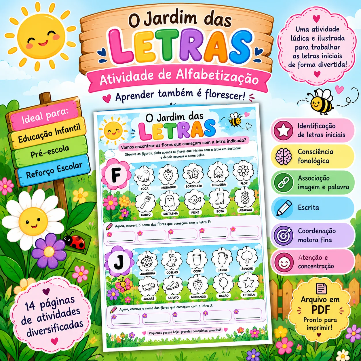 O Jardim das Letras – Atividade de Alfabetização — Alfabetização para Educação Infantil: Atividade de alfabetização com…