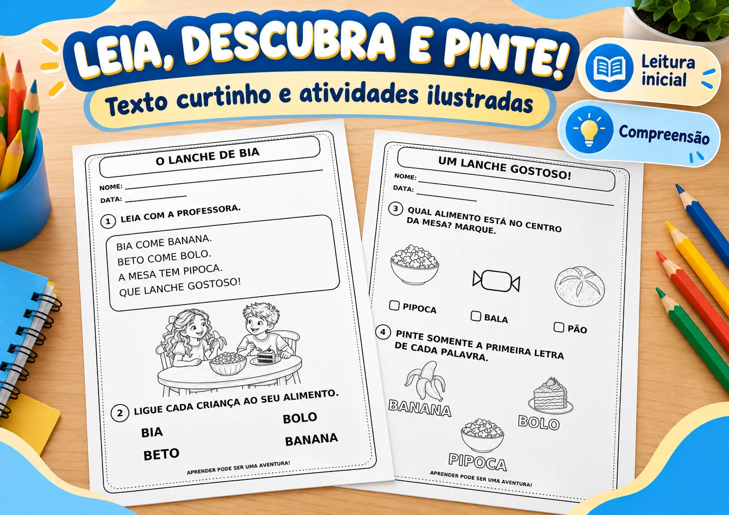 O Lanche de Bia | Descobrindo os Sons de B e P na Alfabetização — amostra 1: A proposta prevê duas páginas de atividades…
