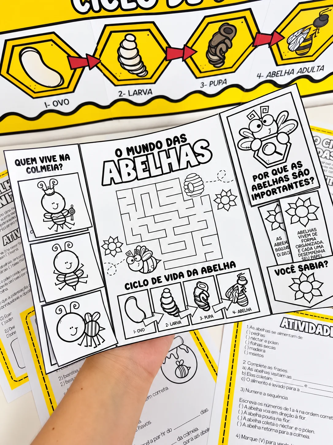O Mundo das Abelhas Painel 9 Folhas e Atividades - PDF para Imprimir — amostra 3: Kit O Mundo das Abelhas em PDF: painel 9…