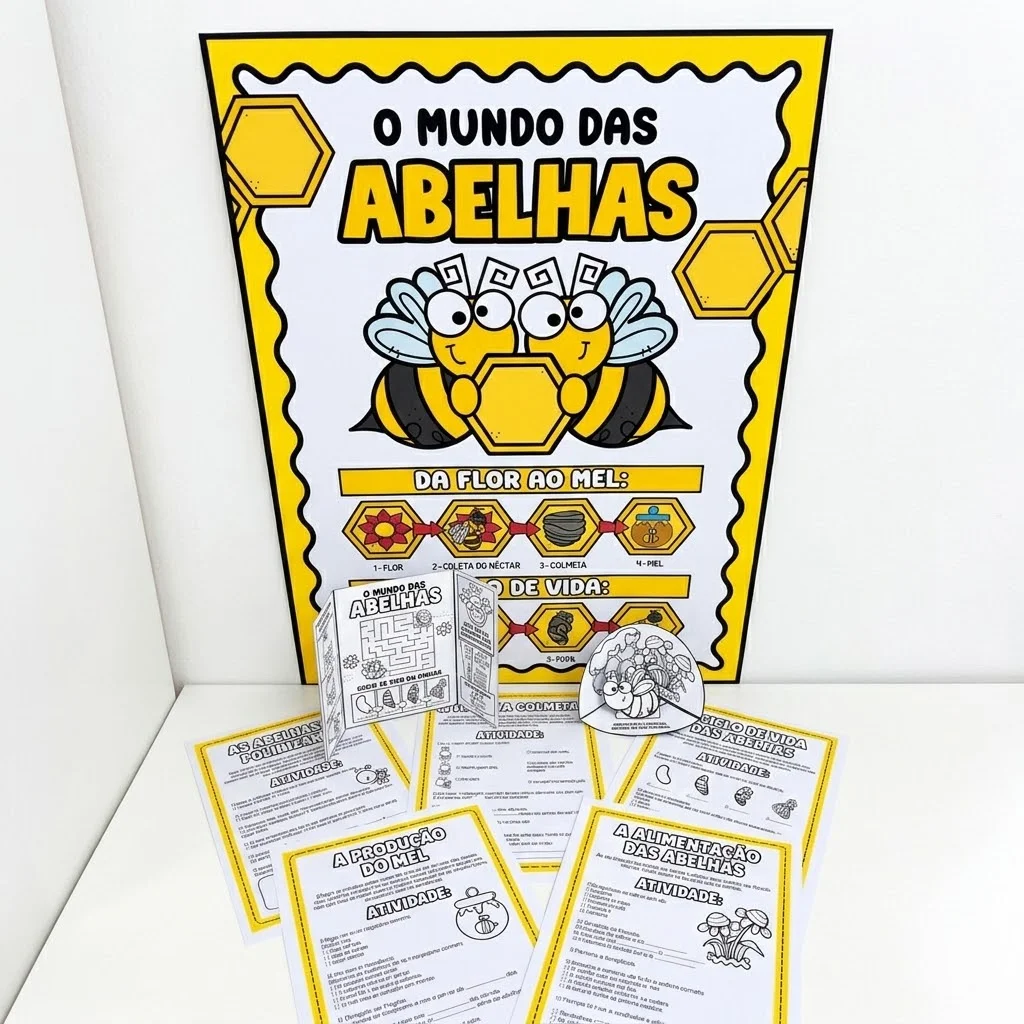 O Mundo das Abelhas Painel 9 Folhas e Atividades - PDF para Imprimir — capa do material