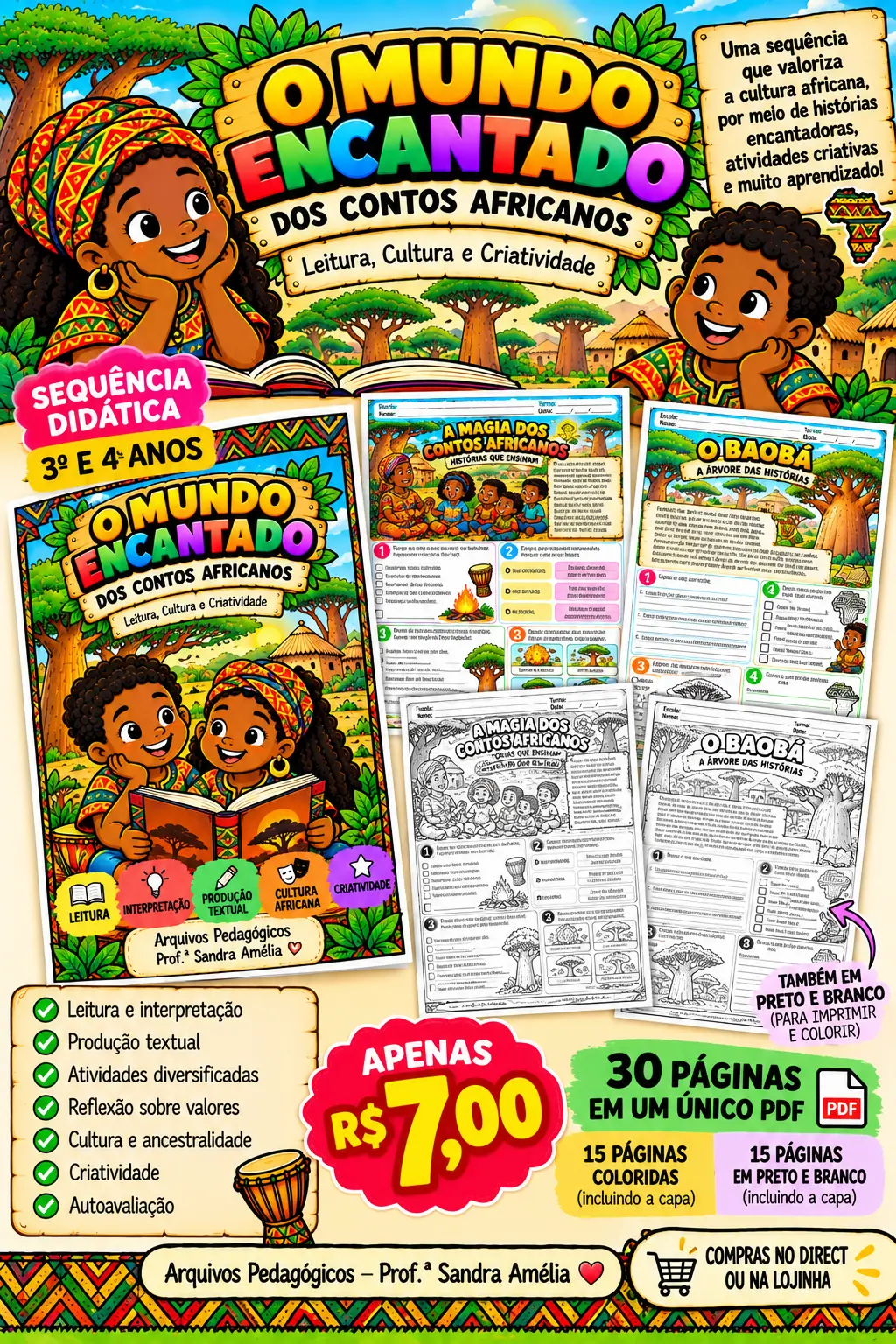 🌍📚✨ O MUNDO ENCANTADO DOS CONTOS AFRICANOS ✨📚🌍 3° e 4° anos — Português para 4º ano: SEQUÊNCIA DIDÁTICA – 3º E 4º ANOS…