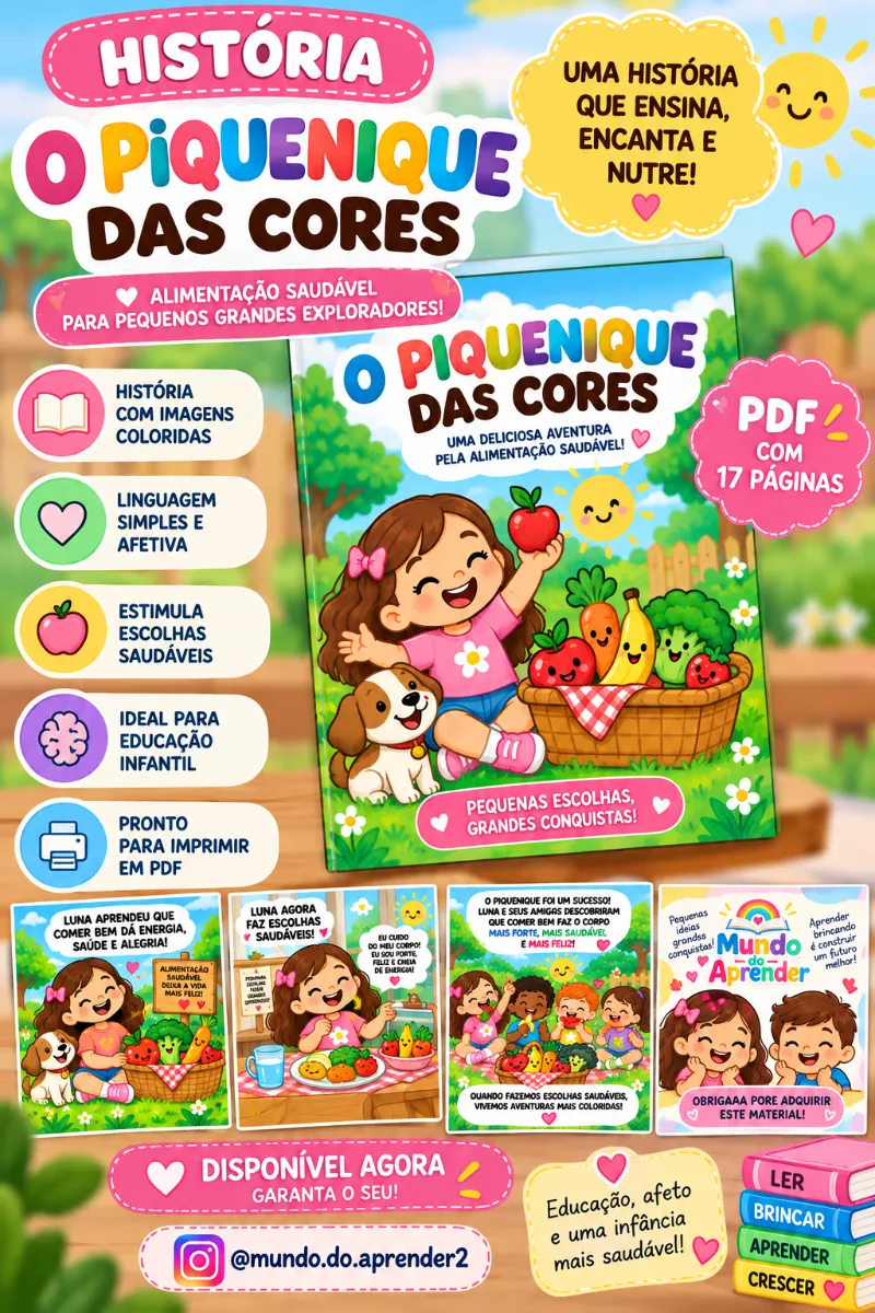 🍎🌈 O PIQUENIQUE DAS CORES🥕🍌 — Atividades para Educação Infantil: 🍎🌈 UMA AVENTURA SABOROSA E SAUDÁVEL