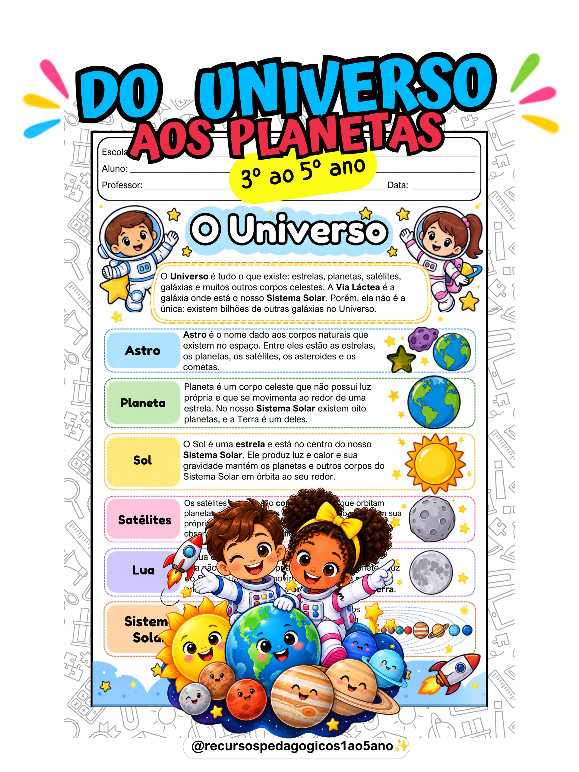 🌎🚀 O Universo, os Planetas, a Terra e a Lua — amostra 1: 🌎🚀 Material de Ciências sobre Universo, planetas, Terra e Lua,…