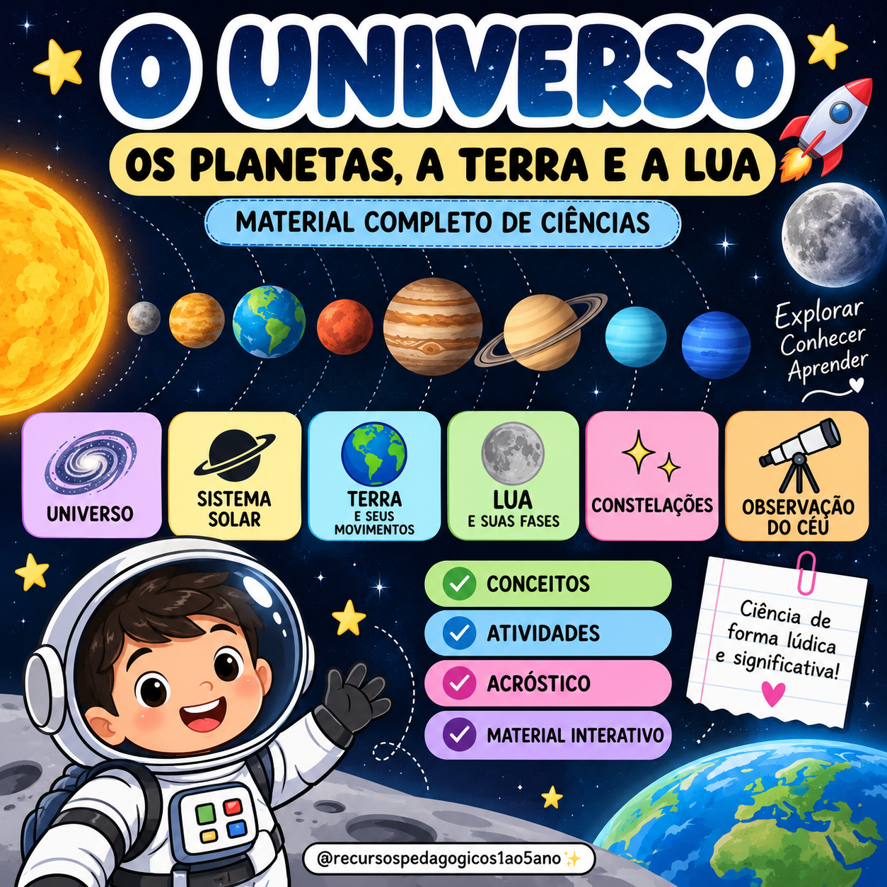 🌎🚀 O Universo, os Planetas, a Terra e a Lua — capa do material