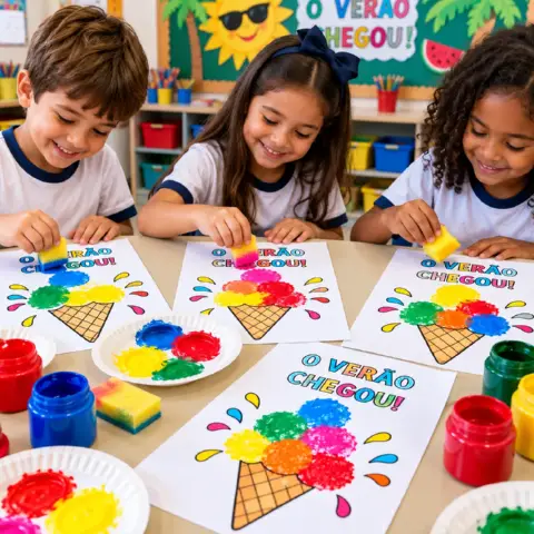 O Verão Chegou! – Atividade de Pintura com Esponja para Imprimir — amostra 3: Atividade de verão com sorvete para pintura…
