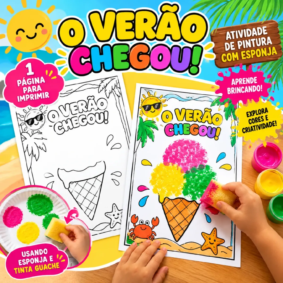 O Verão Chegou! – Atividade de Pintura com Esponja para Imprimir — Atividades para Educação Infantil: Atividade de verão…