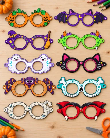 Óculos de Halloween para Imprimir – 10 Modelos Divertidos — amostra 1: Kit digital com 10 modelos de óculos de Halloween…