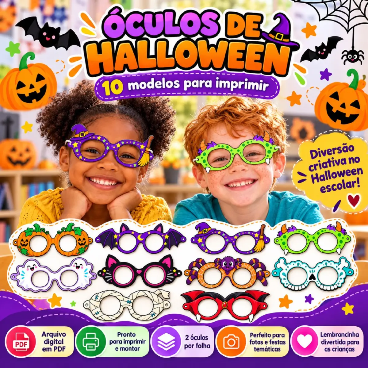 Óculos de Halloween para Imprimir – 10 Modelos Divertidos — Alfabetização para Educação Infantil: Kit digital com 10…