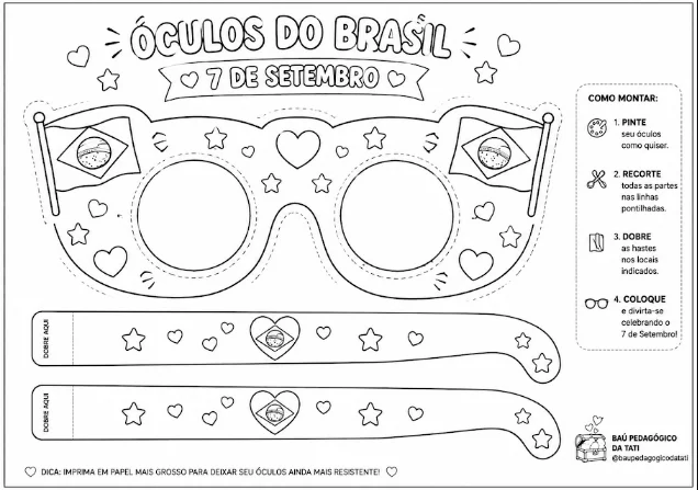Óculos do Brasil para Colorir – 7 de Setembro — amostra 1: Óculos do Brasil para colorir, recortar e montar Óculos do Brasil para Colorir – 7 de Setembro — amostra 1: Óculos do Brasil para colorir, recortar e montar