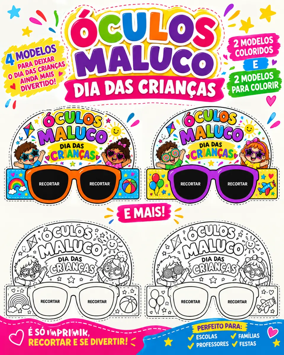 Óculos Maluco para Imprimir – Dia das Crianças — amostra 2: Óculos Maluco para imprimir e usar no Dia das Crianças