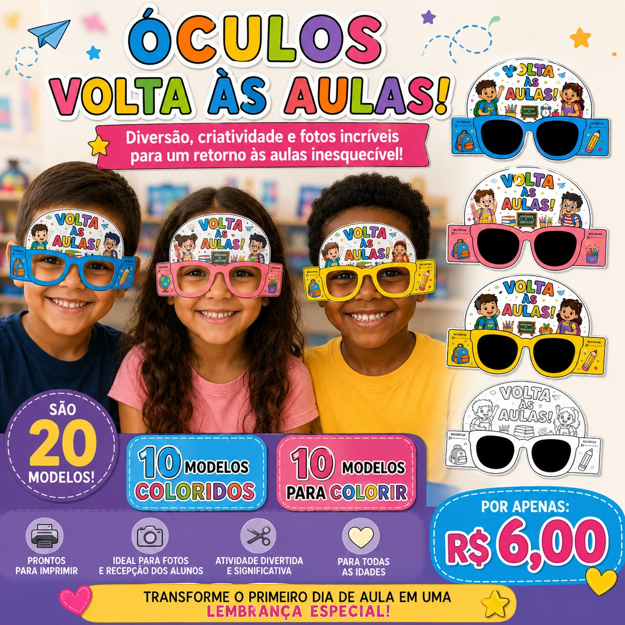 Óculos volta às aulas — Datas comemorativas para Educação Infantil: 🎒✨ VOLTA ÀS AULAS COM MUITA DIVERSÃO