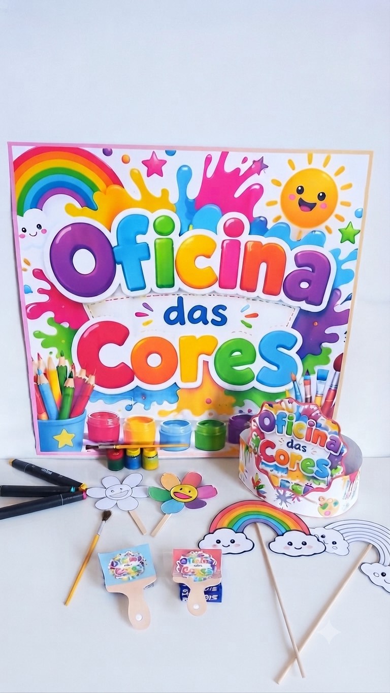 Oficina das Cores para Educação Infantil com Painel e Atividades — amostra 1: Kit pedagógico lúdico para trabalhar cores,…