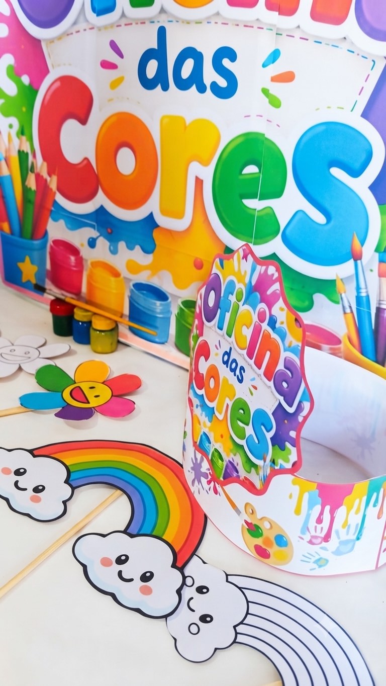 Oficina das Cores para Educação Infantil com Painel e Atividades — amostra 2: Kit pedagógico lúdico para trabalhar cores,…