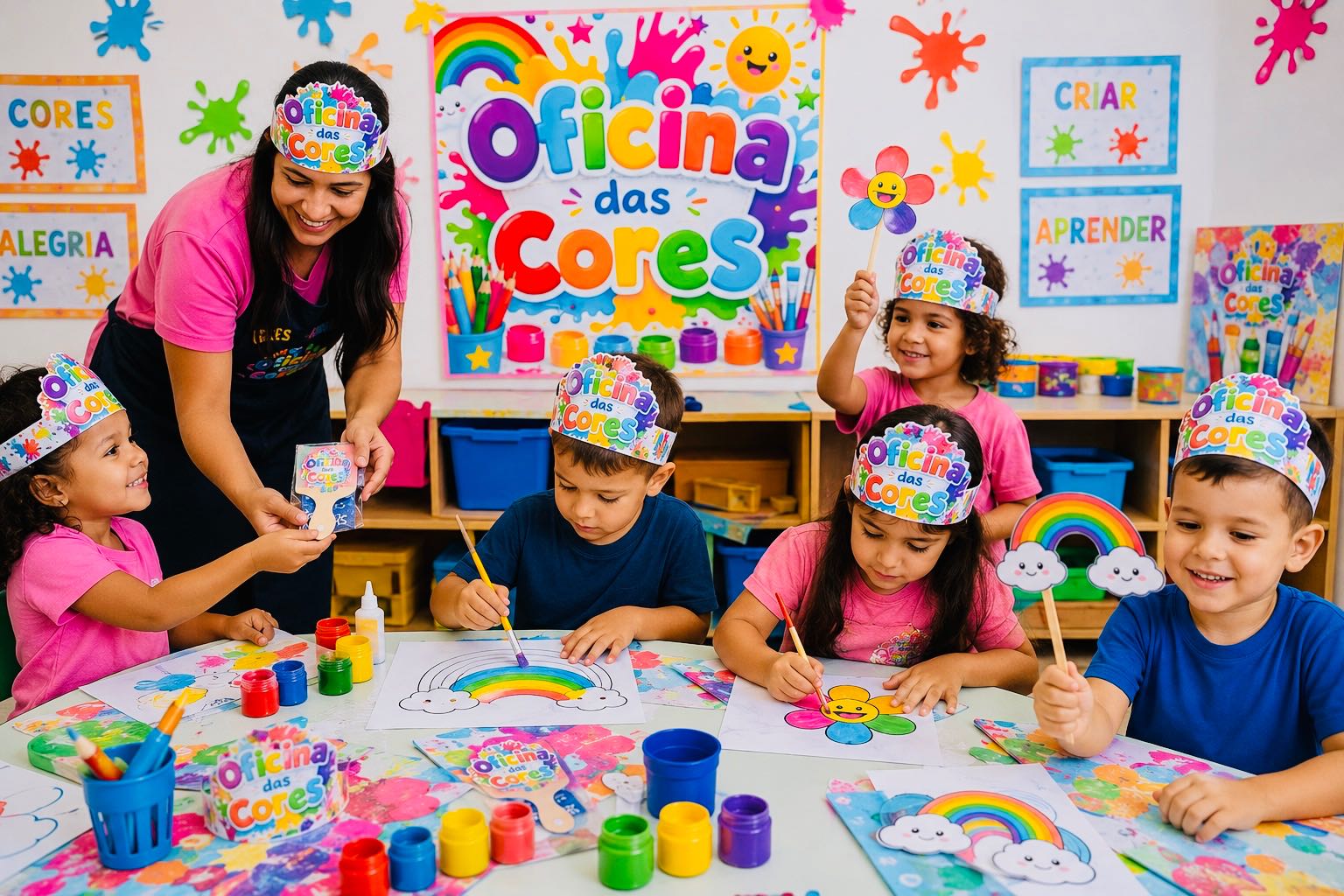 Oficina das Cores para Educação Infantil com Painel e Atividades — amostra 3: Kit pedagógico lúdico para trabalhar cores,…