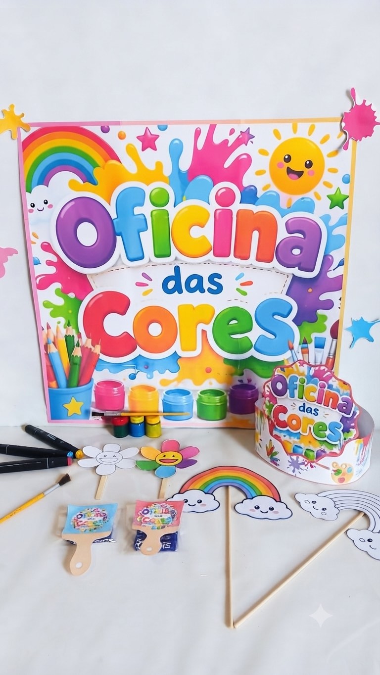 Oficina das Cores para Educação Infantil com Painel e Atividades — amostra 6: Kit pedagógico lúdico para trabalhar cores,…