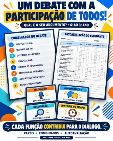 Oficina de Argumentação e Debate do 6º ao 9º Ano — amostra 5: Kit com fichas, cartões de apoio e painel para organizar…
