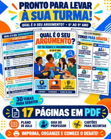 Oficina de Argumentação e Debate do 6º ao 9º Ano — amostra 6: Kit com fichas, cartões de apoio e painel para organizar…