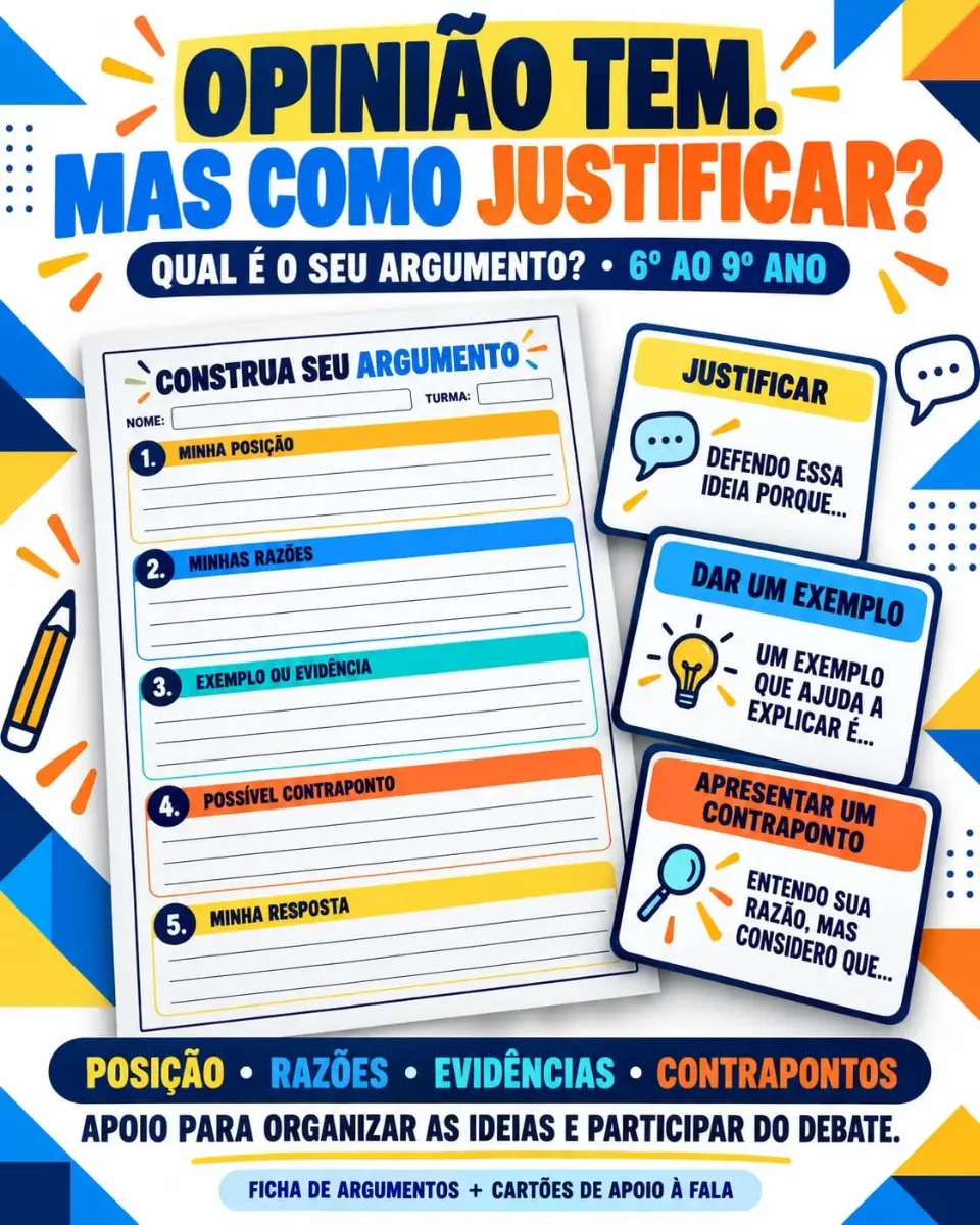 Oficina de Argumentação e Debate do 6º ao 9º Ano — Português para Fundamental II (6º–9º): Kit com fichas, cartões de apoio…