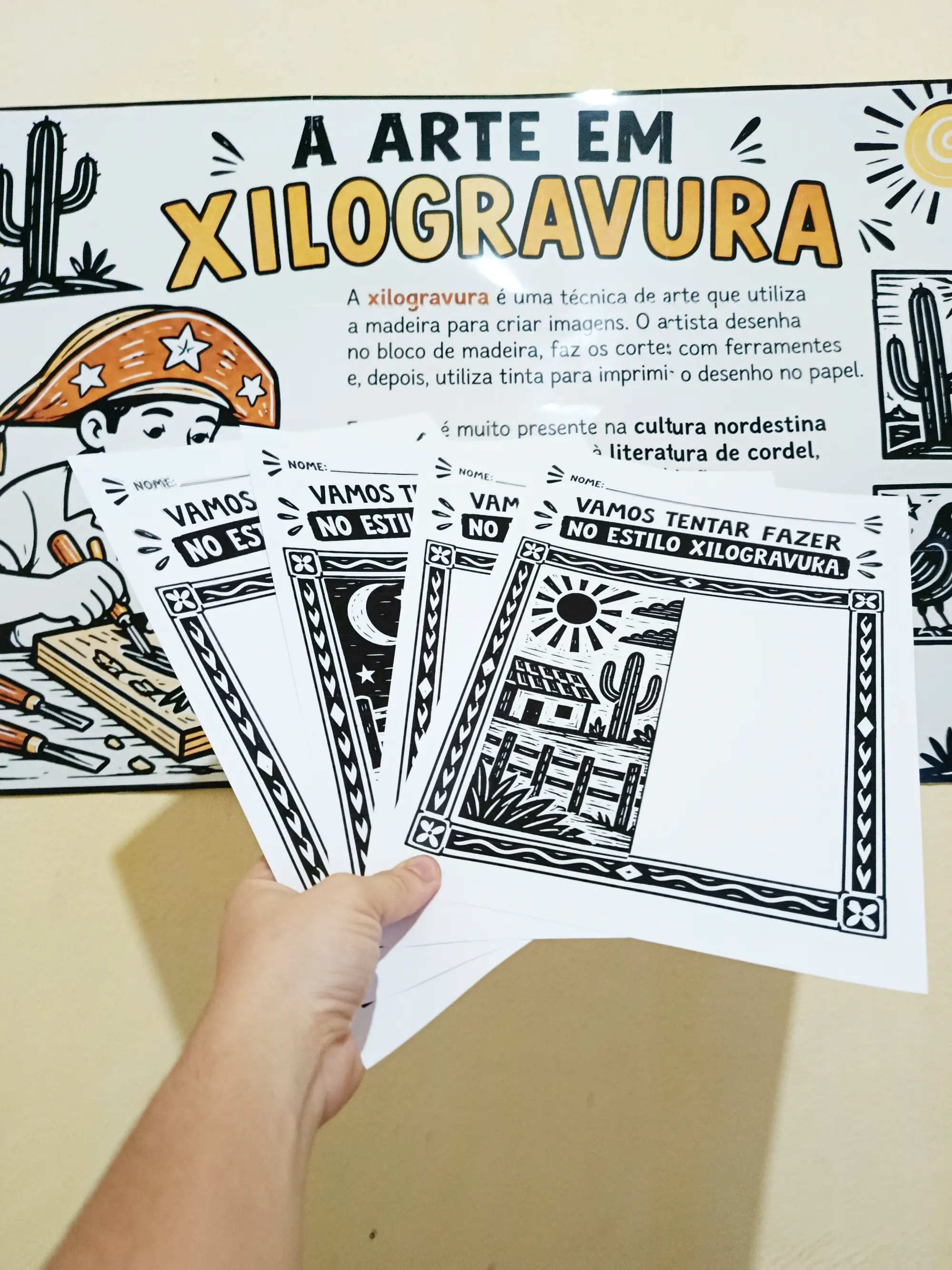 Oficina de Arte em Xilogravura - Cultura Nordestina - Para Imprimir — amostra 4: Explore a cultura nordestina com uma…