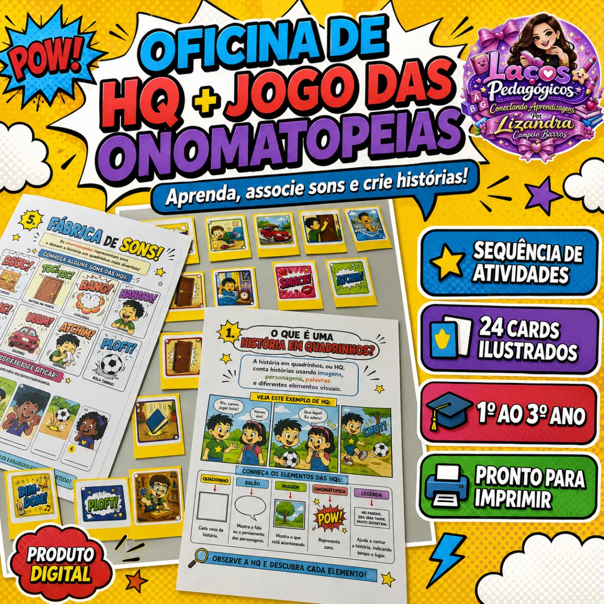 Oficina de Histórias em Quadrinhos e Jogo das Onomatopeias – 1° ao 3° Ano — capa do material