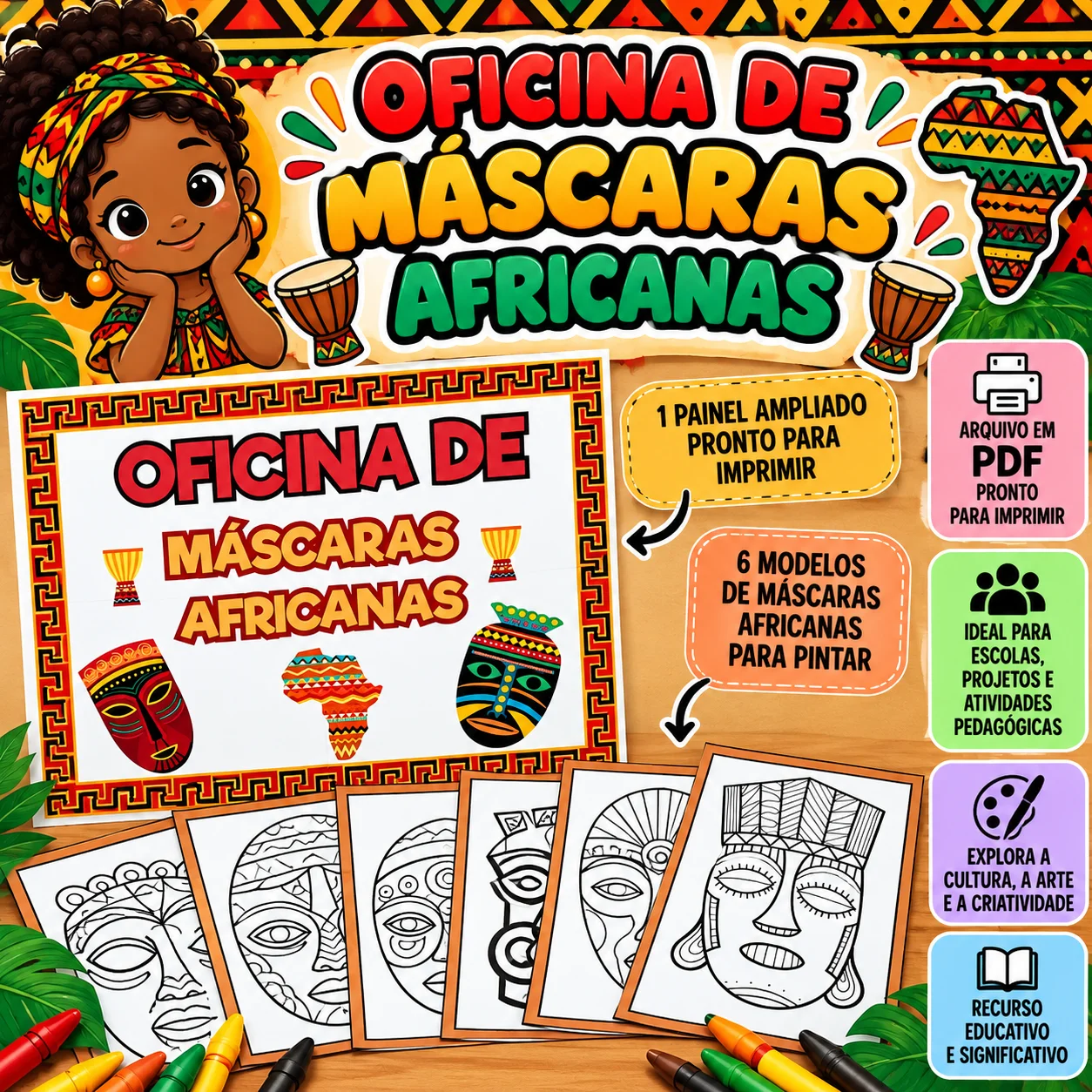 Oficina de Máscaras Africanas – Painel e Arte — capa do material