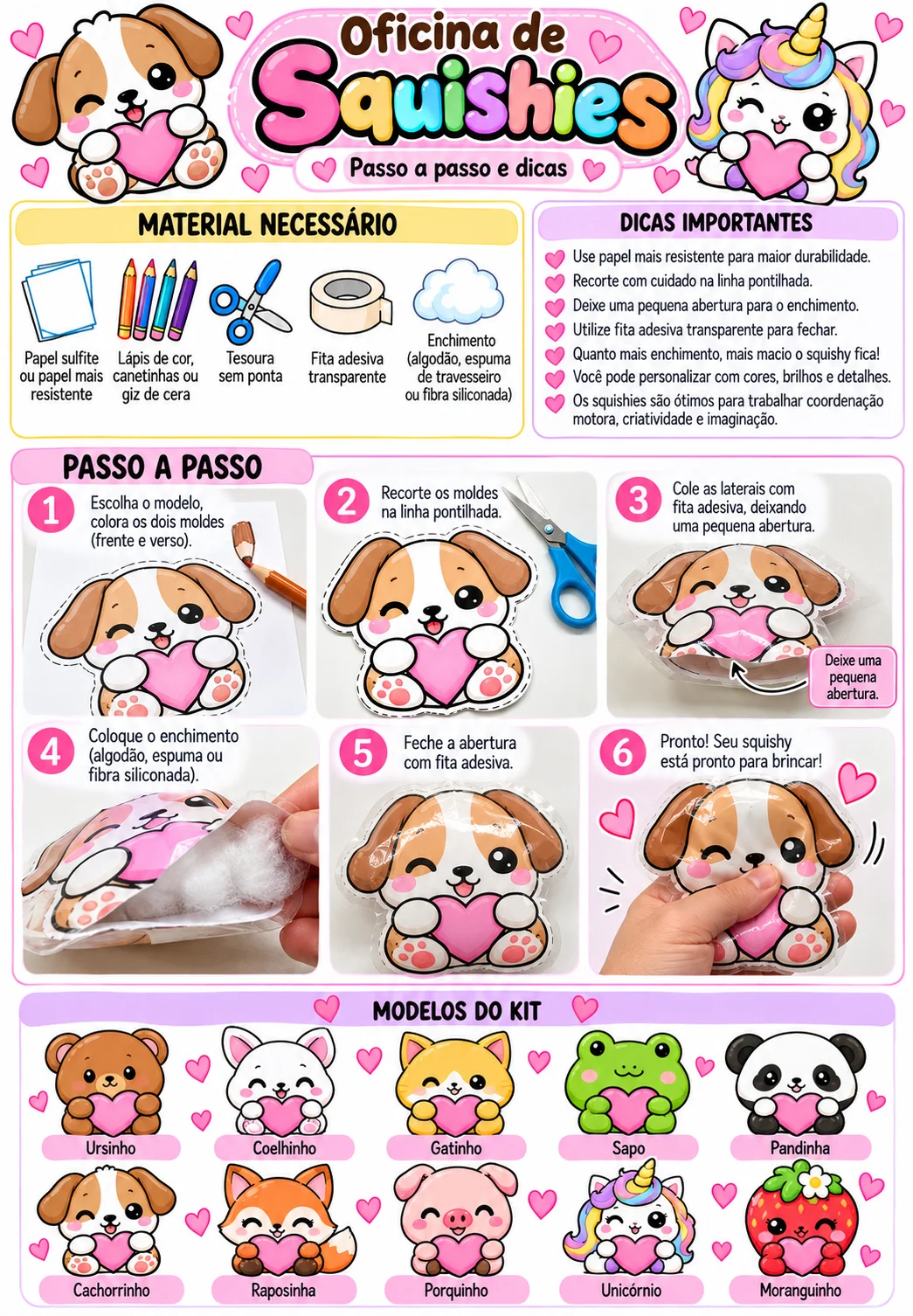 Oficina de Squishies Bichinhos Fofos – 10 Modelos para Montar — amostra 1: Oficina de Squishies – Bichinhos Fofos