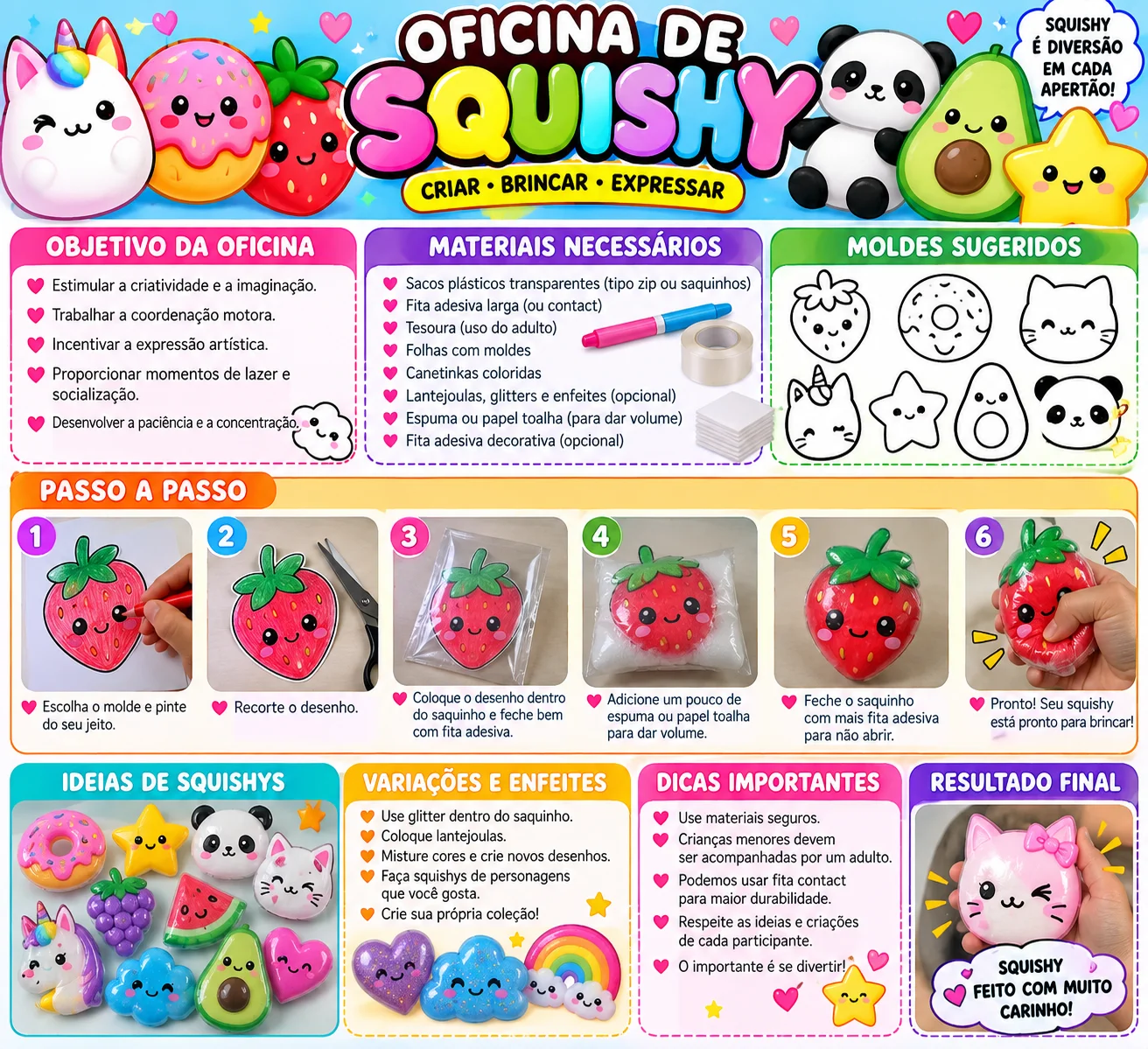 OFICINA DE SQUISHY .CRIE • PINTE • RECORTE • MONTE • BRINQUE! 🩷 ( — amostra 2: 🎨 Oficina de Squishy Kit Completo Material…