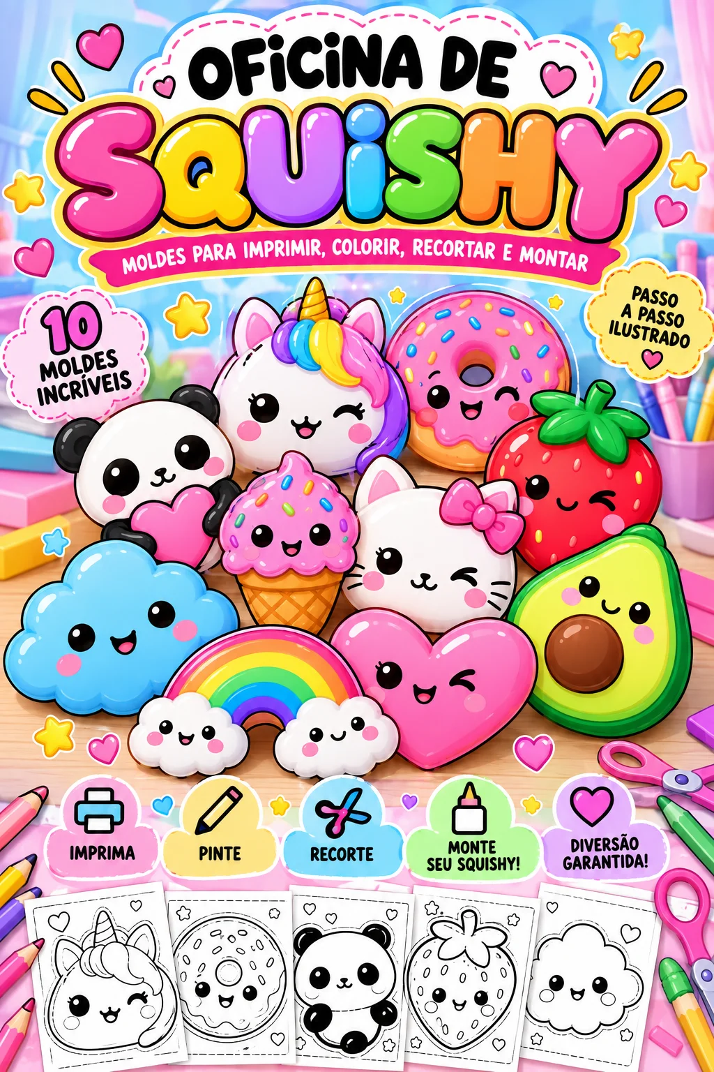 OFICINA DE SQUISHY .CRIE • PINTE • RECORTE • MONTE • BRINQUE! 🩷 ( — amostra 4: 🎨 Oficina de Squishy Kit Completo Material…