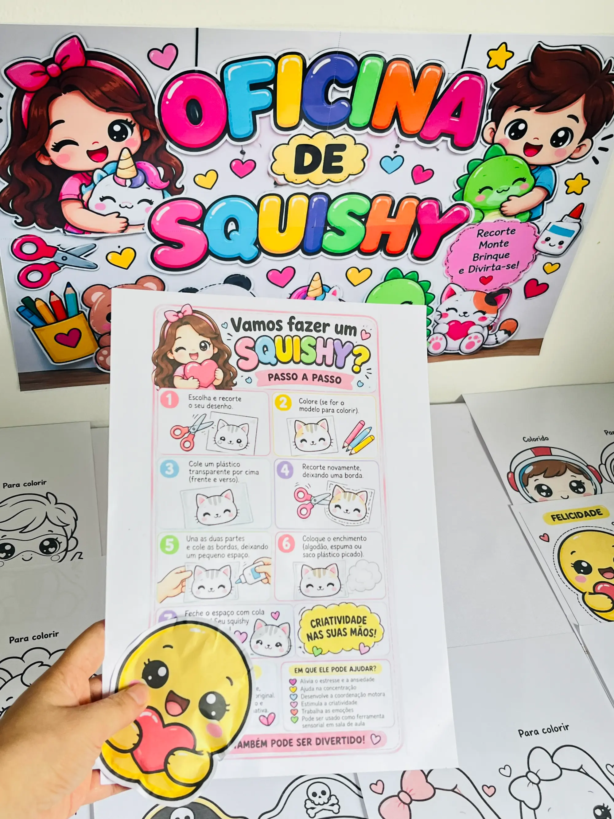 Oficina de Squishy – Moldes para Montar, Colorir e Atividade das Emoções — amostra 3: 💕 Trabalhando as emoções