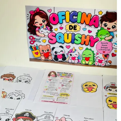 Oficina de Squishy para Imprimir – 18 Páginas em PDF — amostra 3: Oficina de Squishy para imprimir com 10 personagens,…