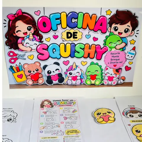 Oficina de Squishy para Imprimir – 18 Páginas em PDF — amostra 4: Oficina de Squishy para imprimir com 10 personagens,…
