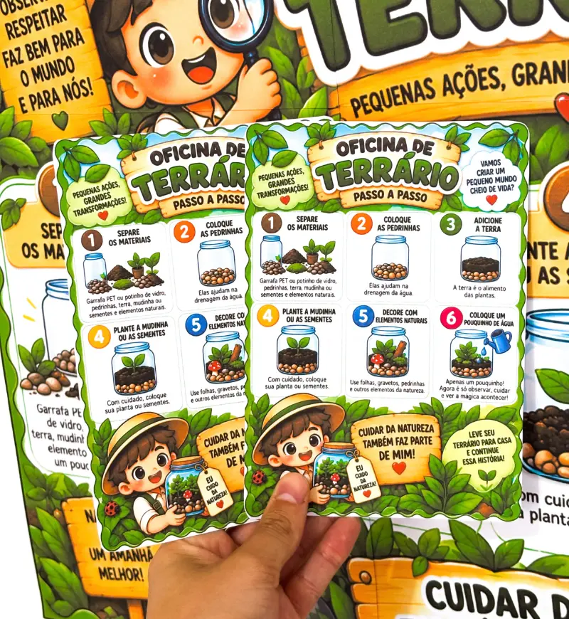 Oficina de Terrário em PDF para Projetos de Meio Ambiente — amostra 7: Proponha uma oficina de terrário com montagem,…