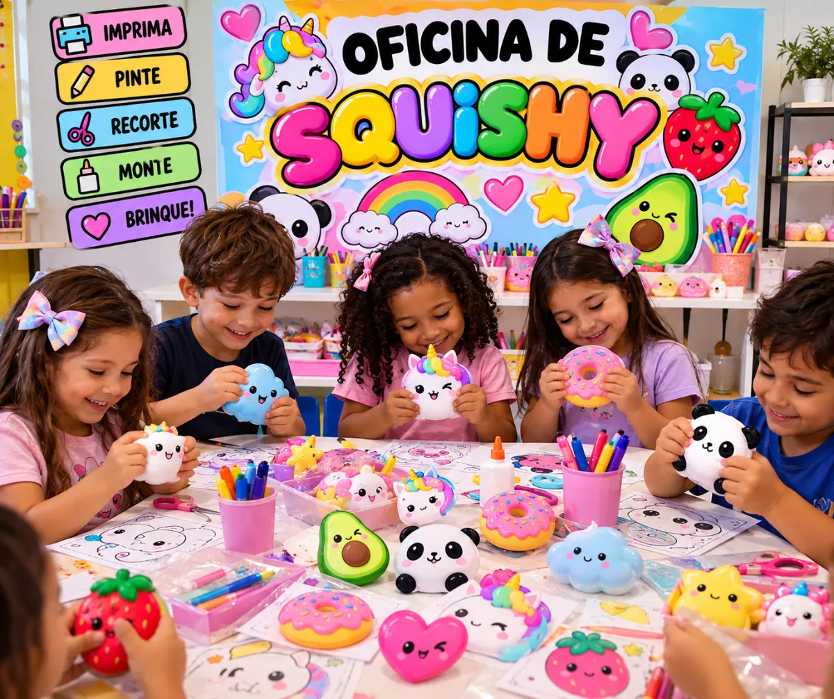 Oficina para dia das Crianças com planejamento — amostra 1: Kit completo da Oficina de Squishy, com planejamento, passo a…