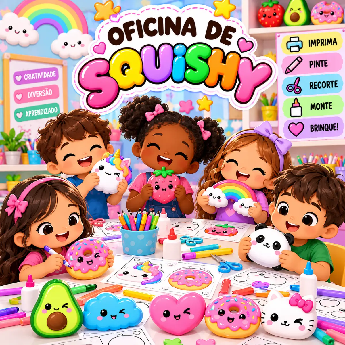 Oficina para dia das Crianças com planejamento — amostra 5: Kit completo da Oficina de Squishy, com planejamento, passo a…